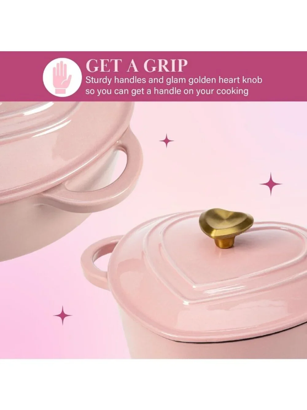 Heart-Shaped Enameled Cast Iron Dutch Oven Pot with Lid, 4-Quart, Pink, Oven